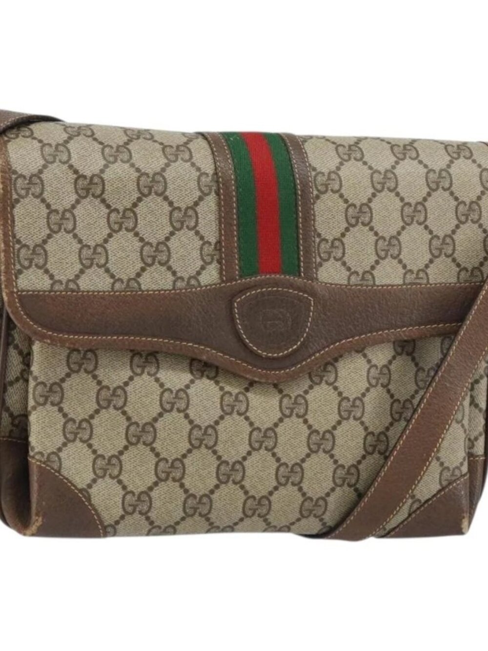 GUCCI GG Supreme Web Sherry Line Shoulder Bag PVC Beige 001 116 0844 Auth gh1384